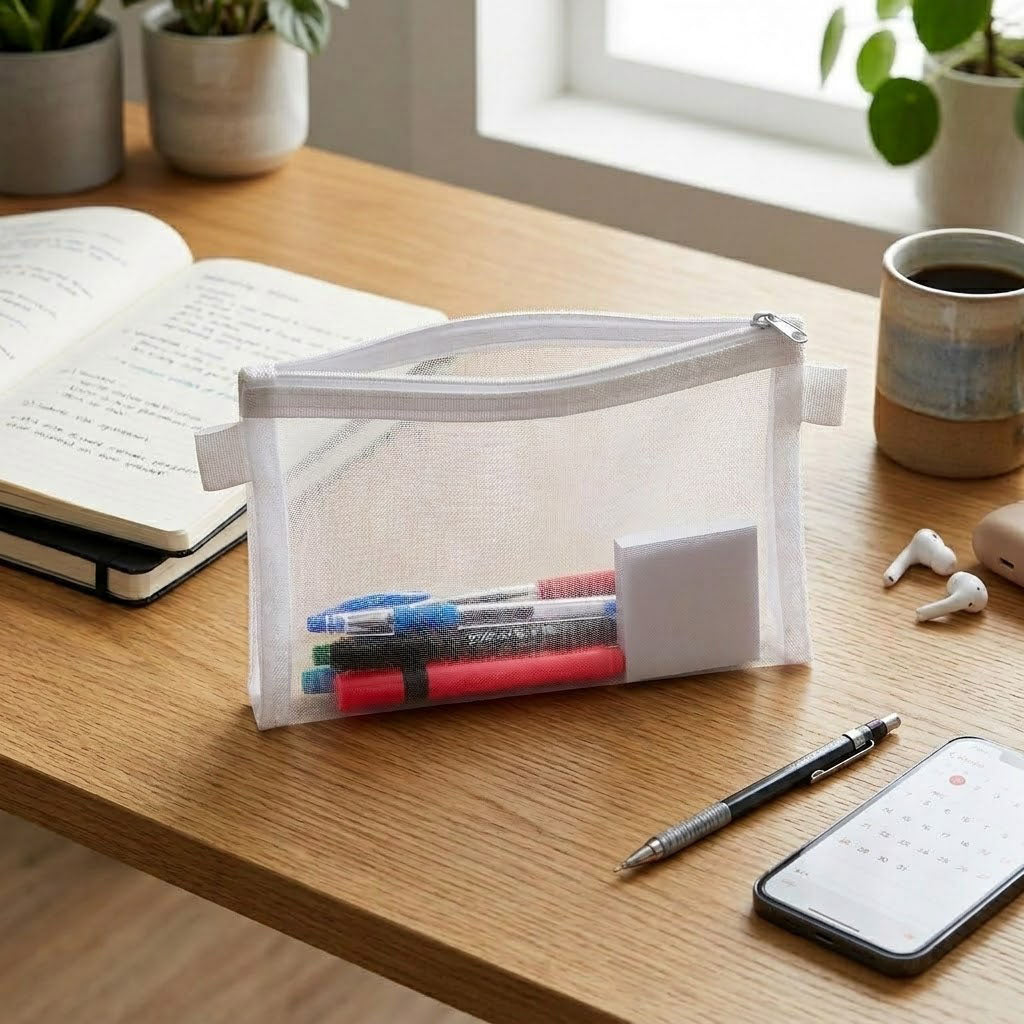 Minimalist Transparent Mesh Stationery Pouch